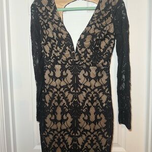 Luxxel Elegant Black and Gold Lace Dress